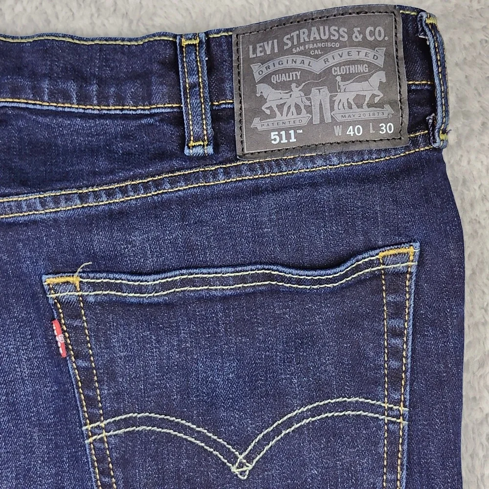 Levi 511 Slim Fit Jeans Mens 40x30 Dark Wash Stretch Denim Distressed Streetwear